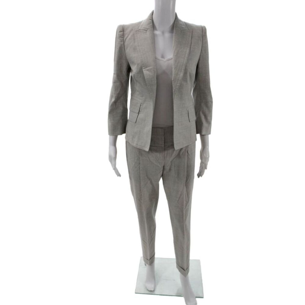 KaufmanFranco Womens Wool Open Front Blazer Suit Light Gray Size 40